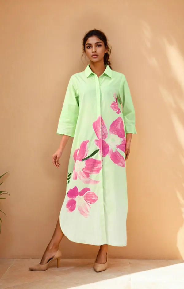 Lime_Green_Bloom_Trail_Shirt_Dress_For_Women