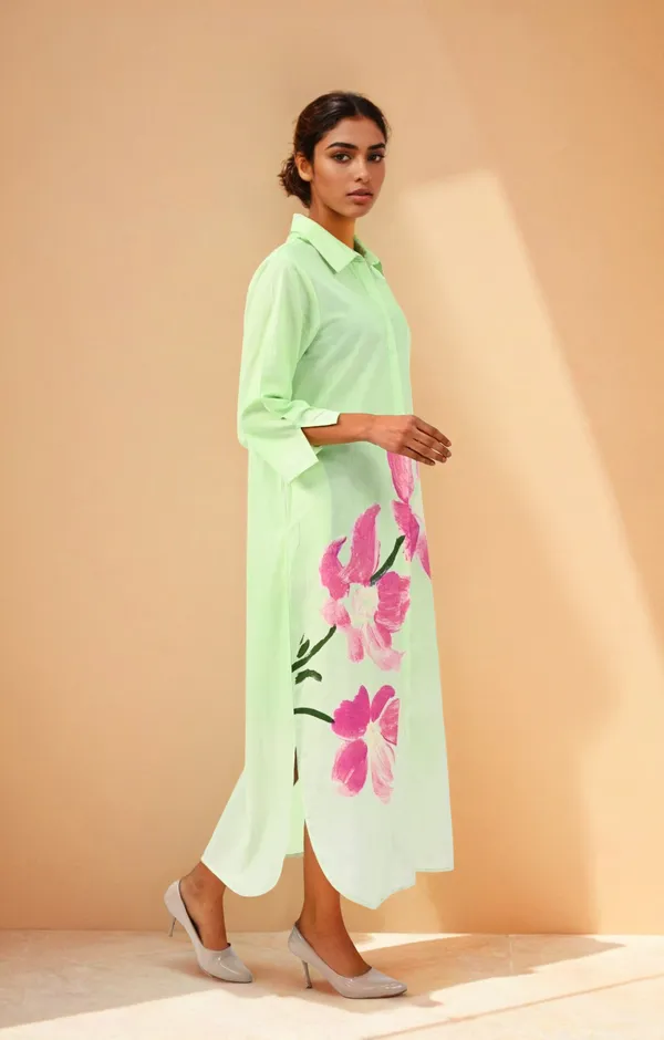 Lime_Green_Bloom_Trail_Shirt_Dress_For_Women