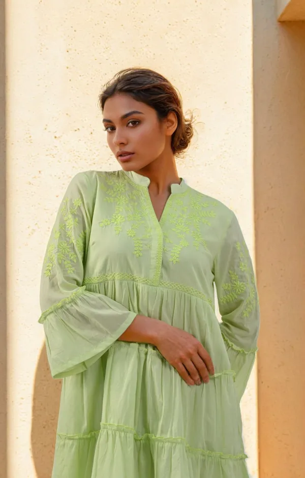 Lime_Green_Whisper_Tiered_Dress_For_Women