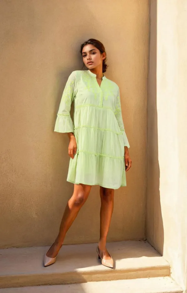 Lime_Green_Whisper_Tiered_Dress_For_Women