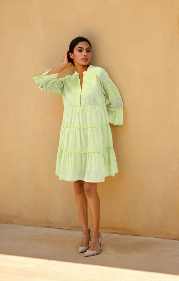 Lime_Green_Whisper_Tiered_Dress_For_Women