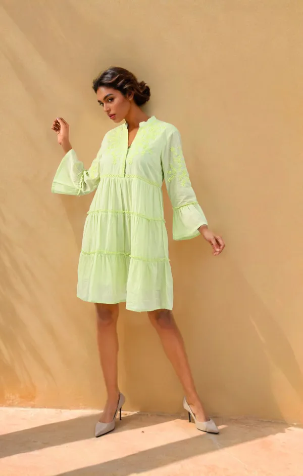 Lime_Green_Whisper_Tiered_Dress_For_Women