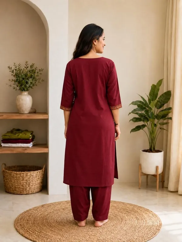 Women's_Maroon_Printed_Straight_Kurta_with_Pant_Set