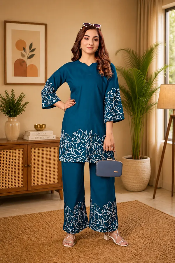 Women_Floral_Embrodery_Print_Morpeach_Kurta_Palazzo_Co-Ord_Set_|_Stylish_Ethnic_Lounge_Wear_Outfit