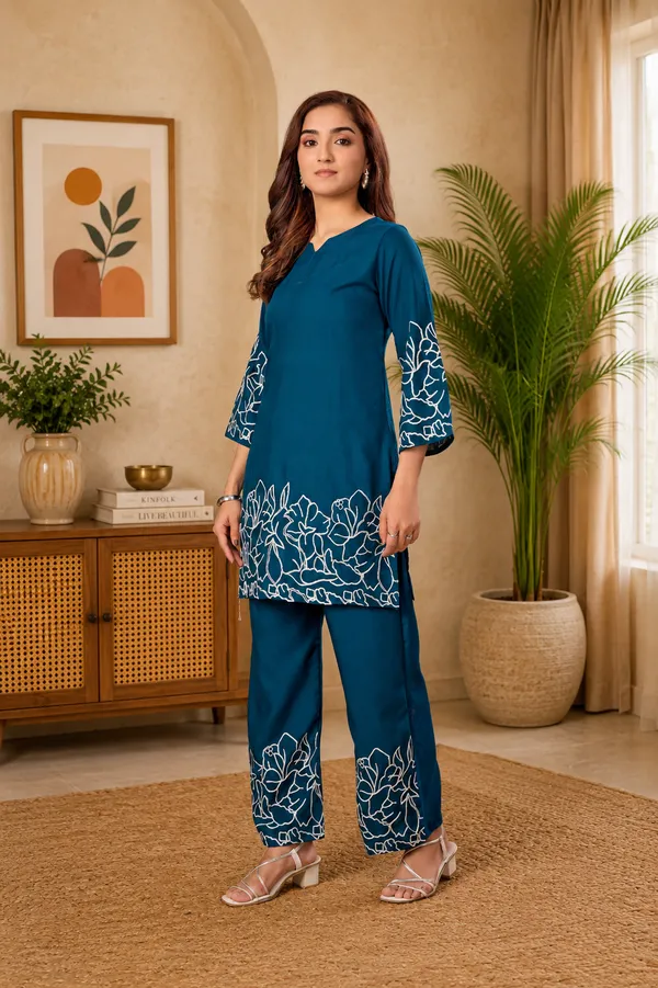 Women_Floral_Embrodery_Print_Morpeach_Kurta_Palazzo_Co-Ord_Set_|_Stylish_Ethnic_Lounge_Wear_Outfit