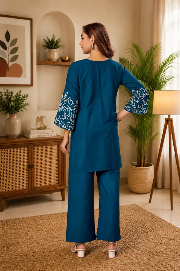 Women_Floral_Embrodery_Print_Morpeach_Kurta_Palazzo_Co-Ord_Set_|_Stylish_Ethnic_Lounge_Wear_Outfit