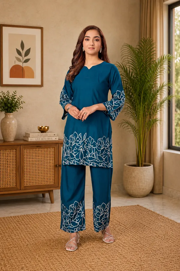 Women_Floral_Embrodery_Print_Morpeach_Kurta_Palazzo_Co-Ord_Set_|_Stylish_Ethnic_Lounge_Wear_Outfit