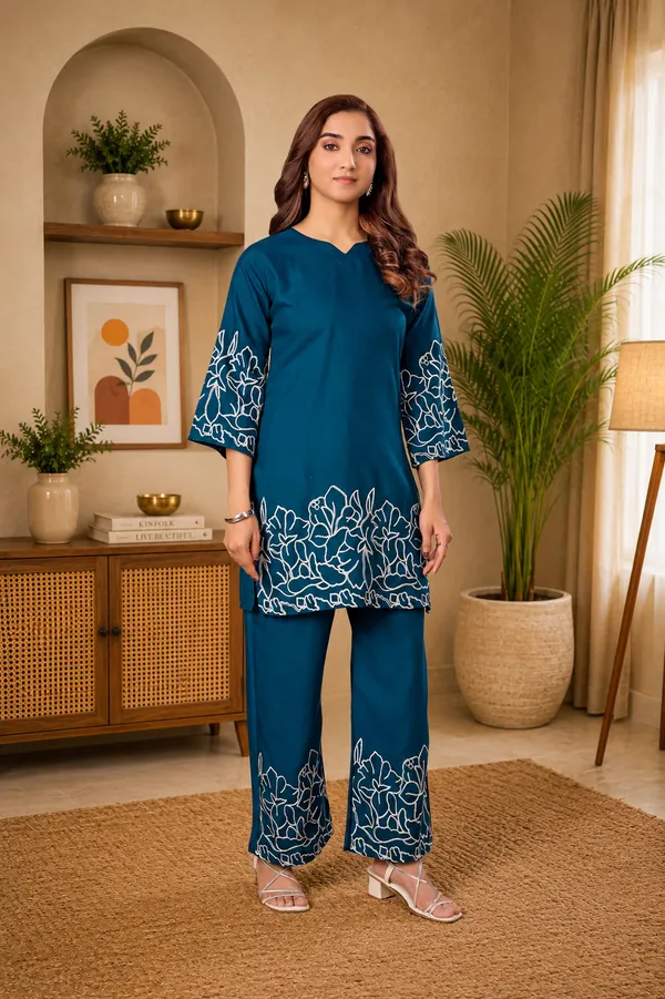Women_Floral_Embrodery_Print_Morpeach_Kurta_Palazzo_Co-Ord_Set_|_Stylish_Ethnic_Lounge_Wear_Outfit