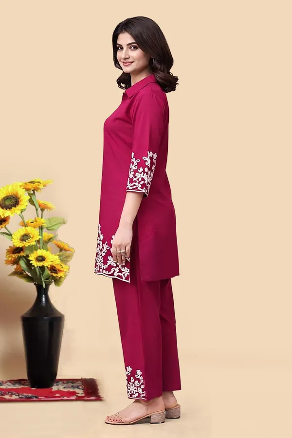 Coffee_Floral_Palazzo_&_Pink_Embroidered_Kurta_Combo