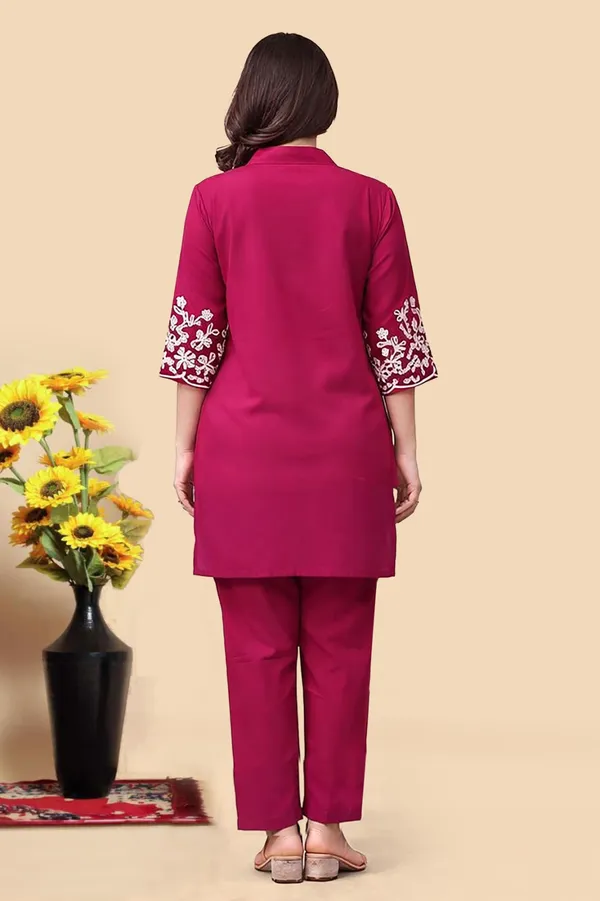 Coffee_Floral_Palazzo_&_Pink_Embroidered_Kurta_Combo