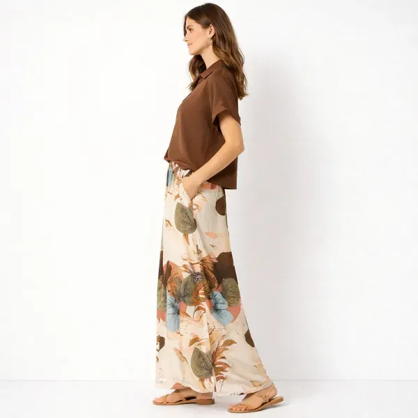 Coffee_Floral_Palazzo_&_Mustard_Embroidered_Kurta_Combo