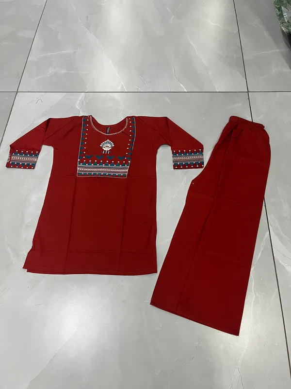 Aadhyapi_Women_Bright_Dark_Rust_Embroidered_Kurta_Palazzo_Set_for_Casual_and_Festive_Wear