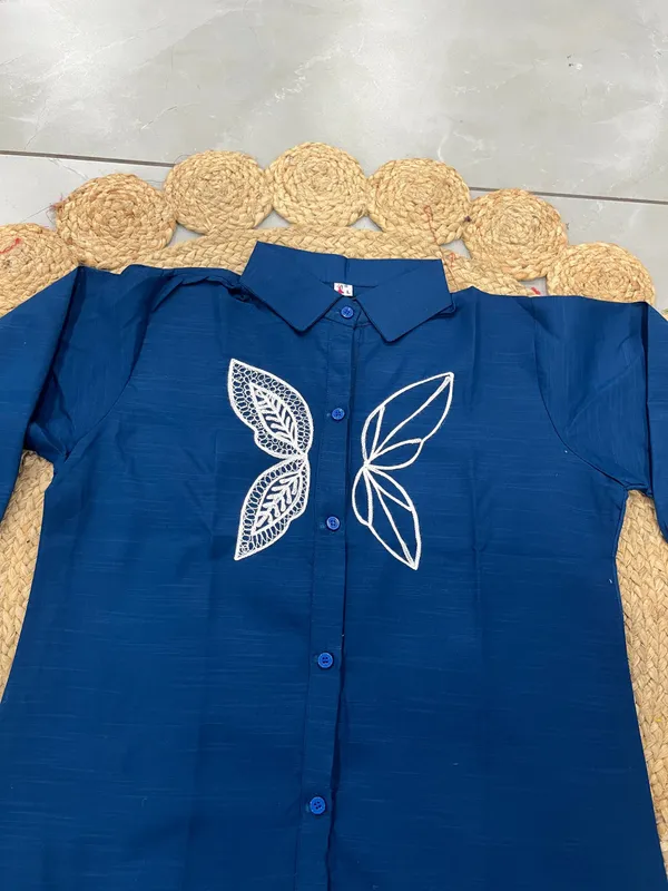 Aadhyapi_Women's_Blue_Embroidered_Shirt_with_White_Palazzo_Pants