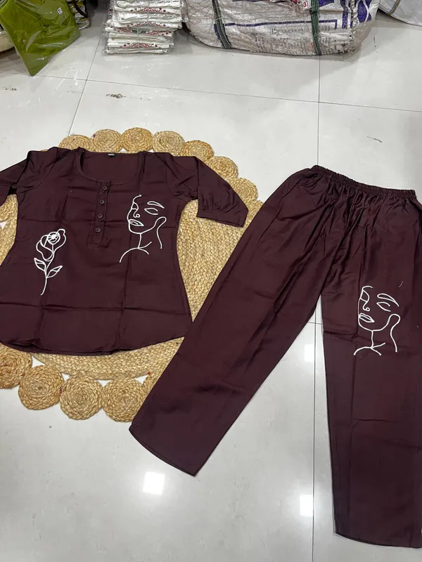 Aadhyapi_Women's_Brown_Embroidered_Kurta_Palazzo_Set