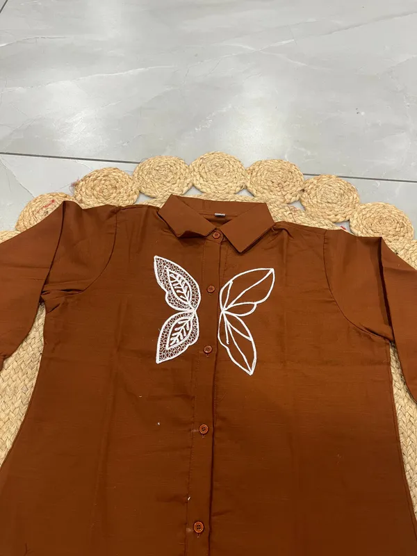 Aadhyapi_Women's_Brown_Embroidered_Shirt_with_White_Palazzo_Pants