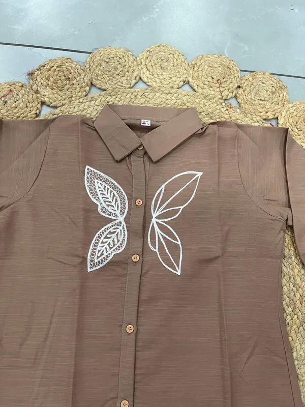 Aadhyapi_Women's_Chiku_Embroidered_Shirt_with_White_Palazzo_Pants