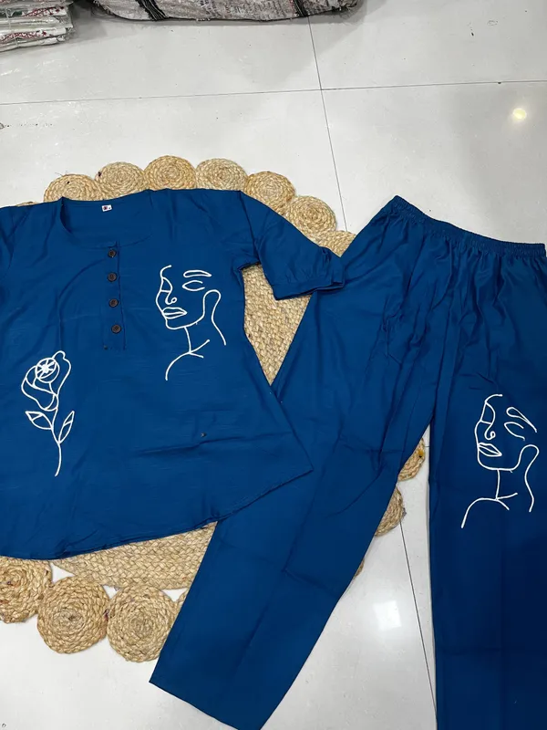 Aadhyapi_Women's_indigo_Embroidered_Kurta_Palazzo_Set