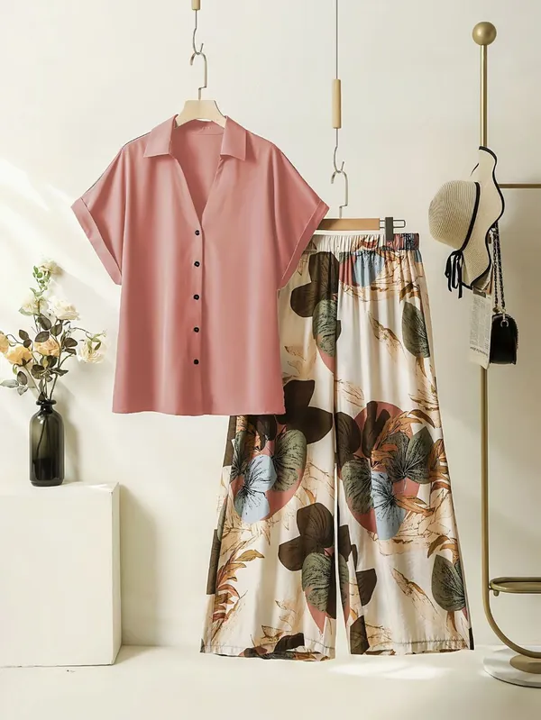 Light_Pink_Paisley_Printed_Short_Sleeves_Shirt_&_Wide-Leg_Pant_Rayon_Co-Ord_Set_For_Women