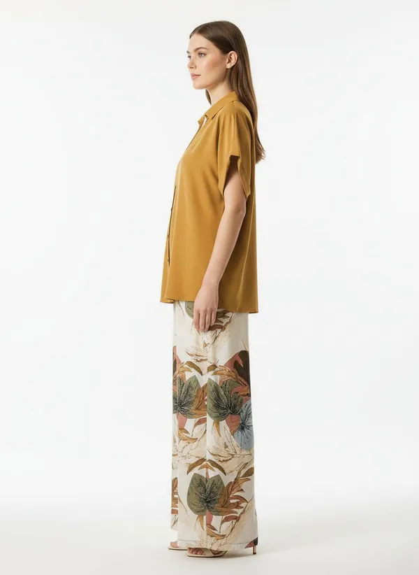 Yellow_Paisley_Printed_Short_Sleeves_Shirt_&_Wide-Leg_Pant_Rayon_Co-Ord_Set_For_Women