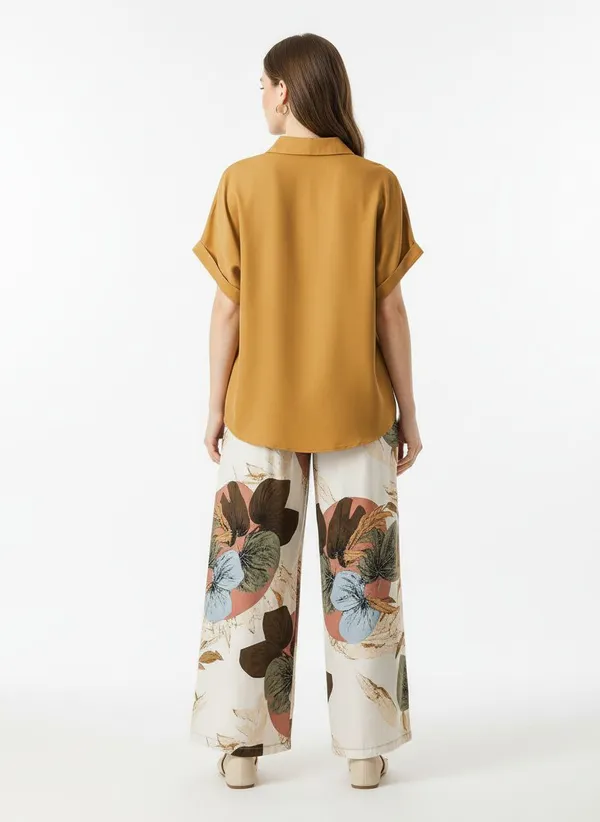 Yellow_Paisley_Printed_Short_Sleeves_Shirt_&_Wide-Leg_Pant_Rayon_Co-Ord_Set_For_Women