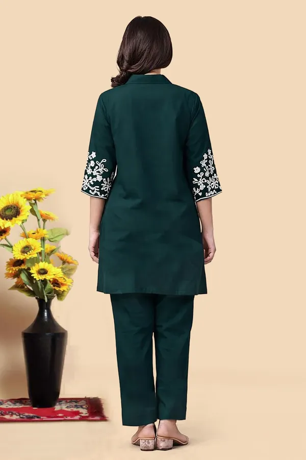 Coffee_Floral_Palazzo_&_Emerald_Embroidered_Kurta_Combo