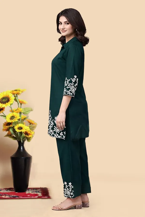 Coffee_Floral_Palazzo_&_Emerald_Embroidered_Kurta_Combo