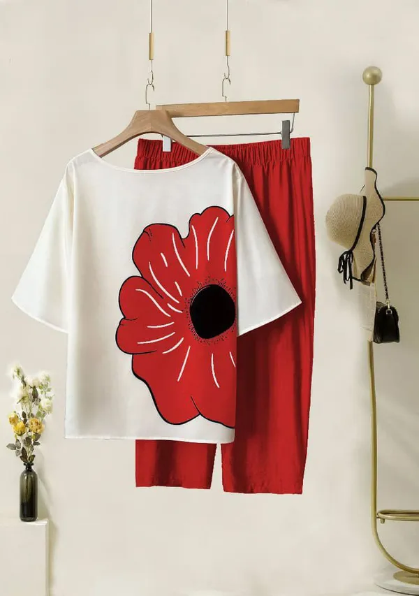 Rust_&_White_Cotton_Printed_Straight_Kurta_With_Pant_Set_Lycra_Co-Ord_Set_For_Women