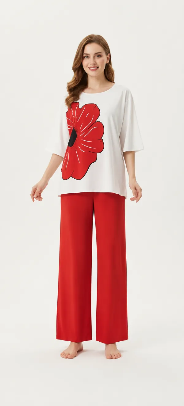 Rust_&_White_Cotton_Printed_Straight_Kurta_With_Pant_Set_Lycra_Co-Ord_Set_For_Women