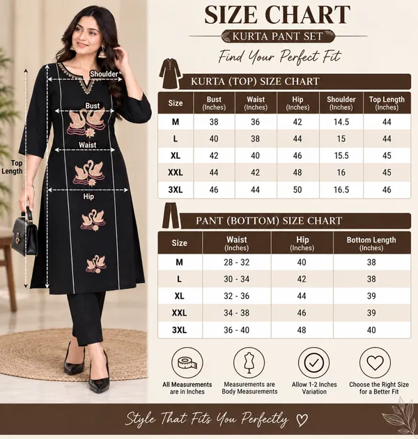 Women�s_Elegant_Black_Embroidered_Kurta_with_Matching_Pants
