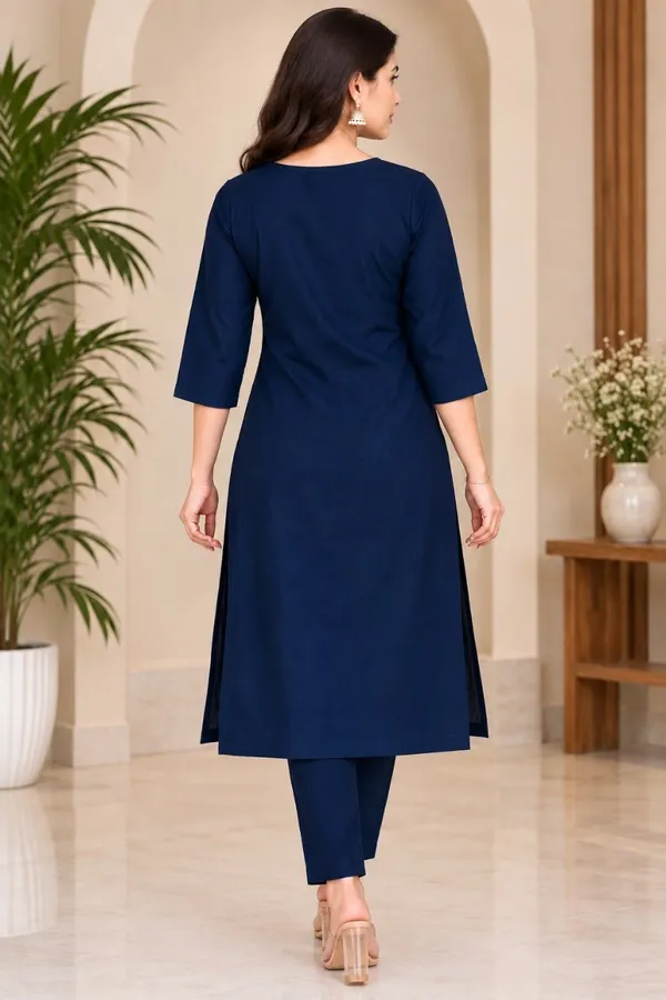 Women�s_Elegant_Blue_Embroidered_Kurta_with_Matching_Pants