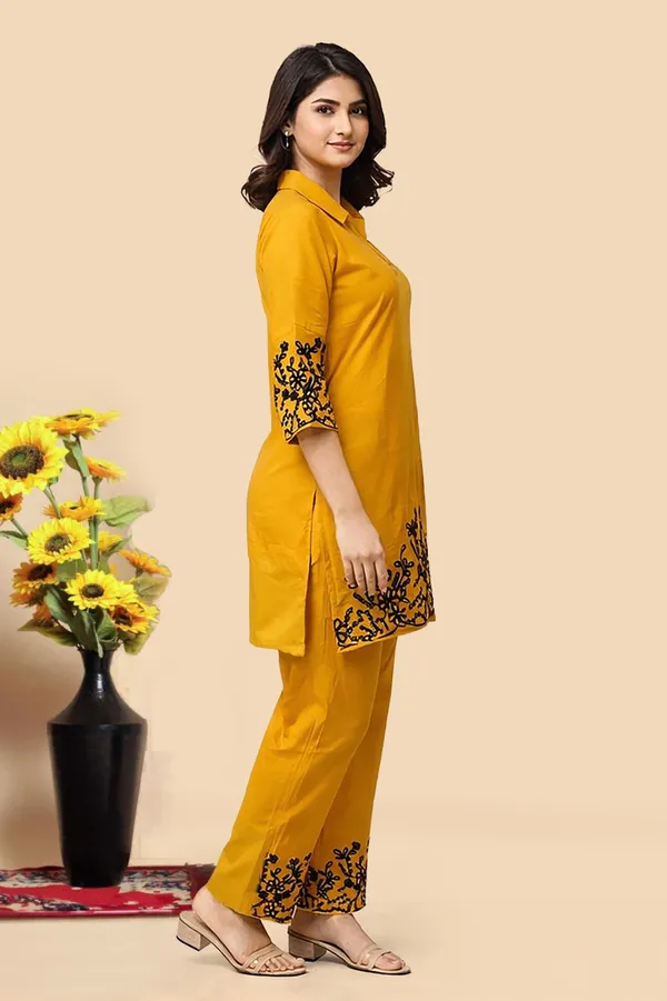 Women’s_Mustard_Yellow_Embroidered_Kurti_Pant_Set