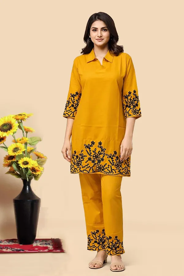 Women’s_Mustard_Yellow_Embroidered_Kurti_Pant_Set