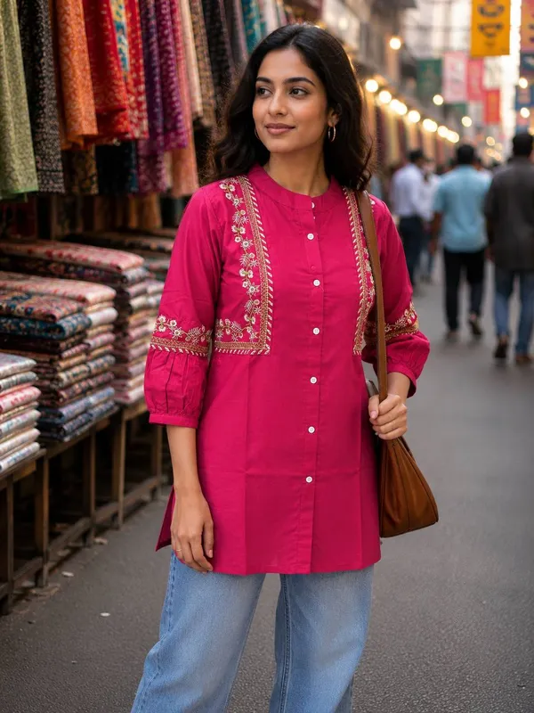 Women's_Pink_Embroidered_Cotton_Blend_A-Line_Long_Tunic_Top