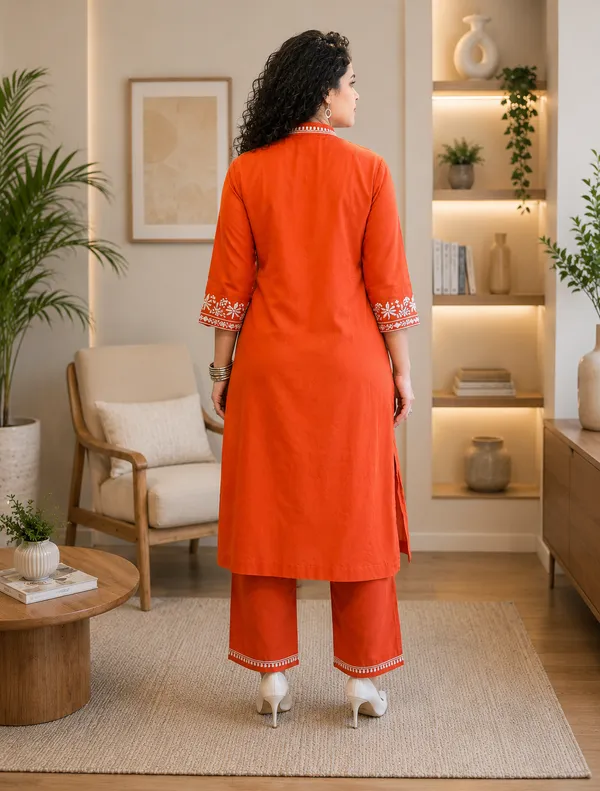 Women's__Orange_Embroidered_Kurta_Palazzo_Set