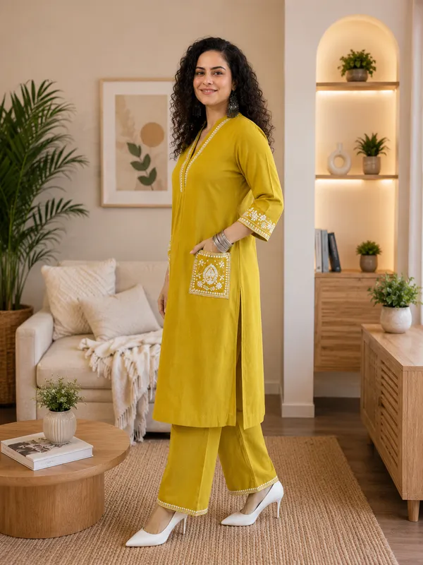 Women's__Yellow_Embroidered_Kurta_Palazzo_Set