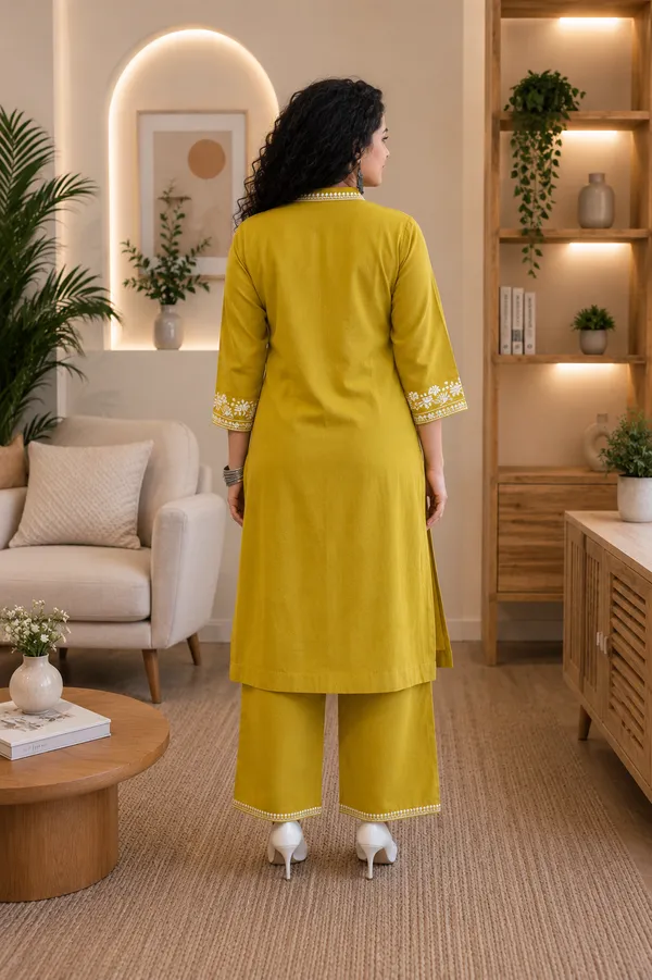 Women's__Yellow_Embroidered_Kurta_Palazzo_Set