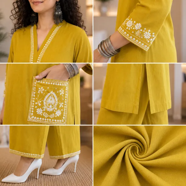 Women's__Yellow_Embroidered_Kurta_Palazzo_Set