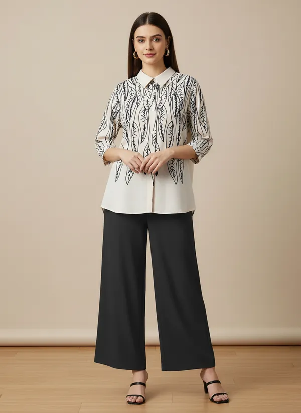 White_&_Black_Stylish_Floral_Printed_Poly_Rayon_Co-Ord_Set_For_Women