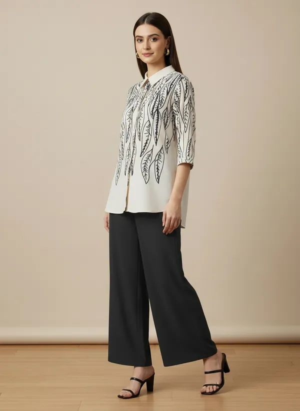 White_&_Black_Stylish_Floral_Printed_Poly_Rayon_Co-Ord_Set_For_Women