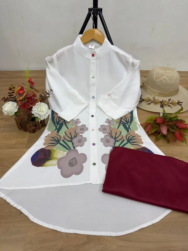 White_&_Maroon_Stylish_Floral_Printed_Poly_Rayon_Co-Ord_Set_For_Women