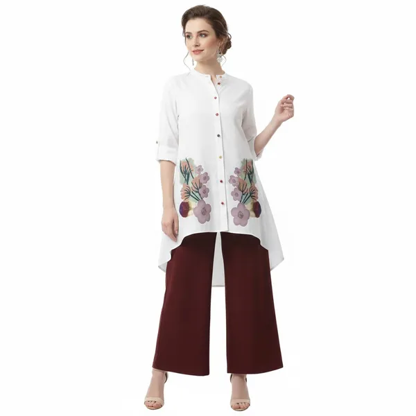 White_&_Maroon_Stylish_Floral_Printed_Poly_Rayon_Co-Ord_Set_For_Women