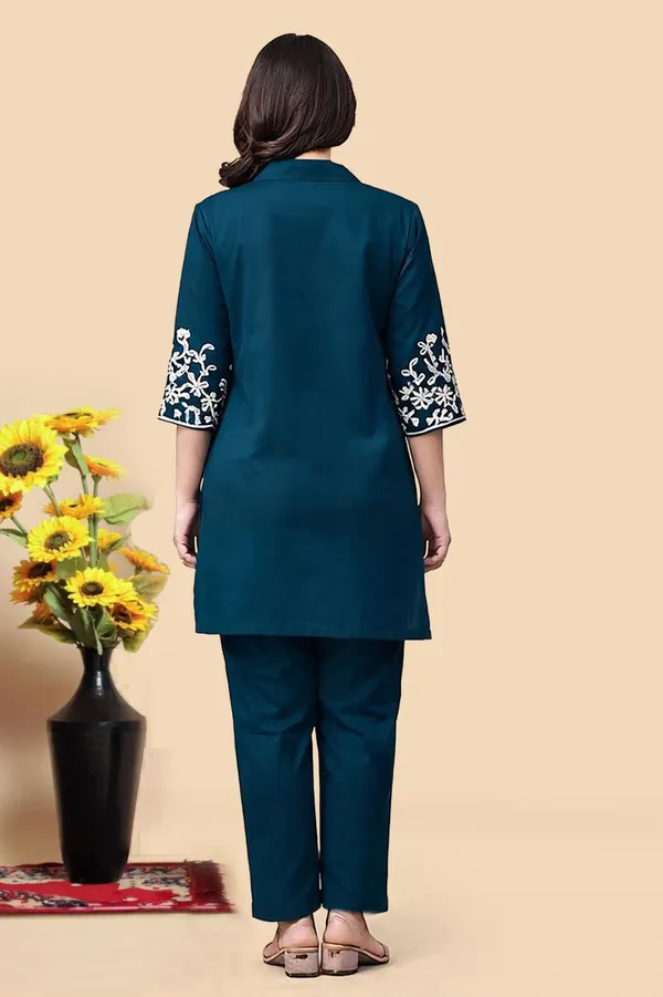 Coffee_Floral_Palazzo_&_Sapphire_Morpeach_Embroidered_Kurta_Combo