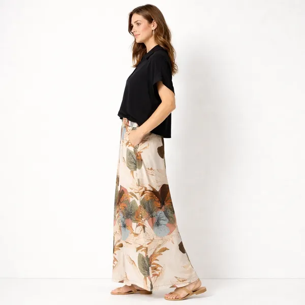 Black_Paisley_Printed_Short_Sleeves_Shirt_&_Wide-Leg_Pant_Rayon_Co-Ord_Set_For_Women