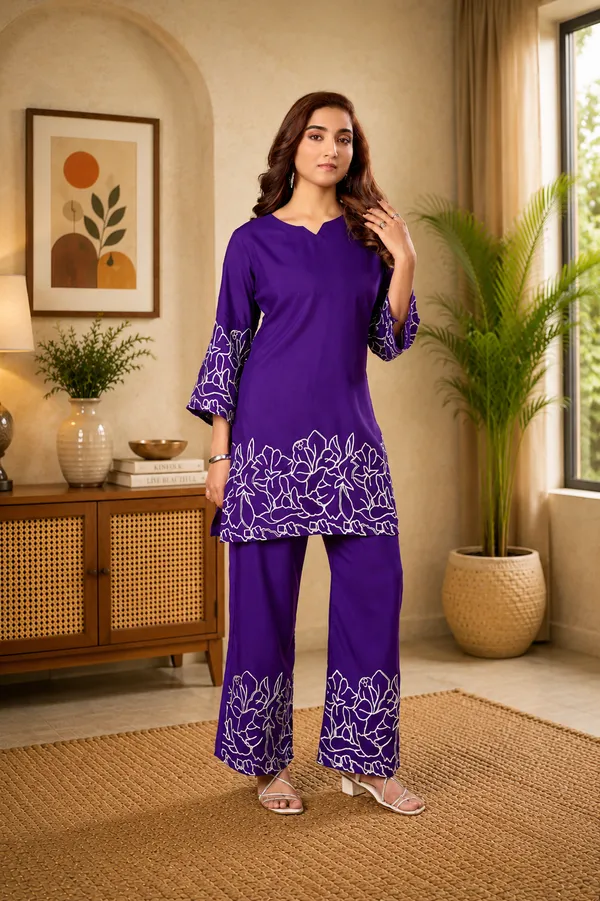 Women_Floral_Embrodery_Print_Purple_Kurta_Palazzo_Co-Ord_Set_|_Stylish_Ethnic_Lounge_Wear_Outfit
