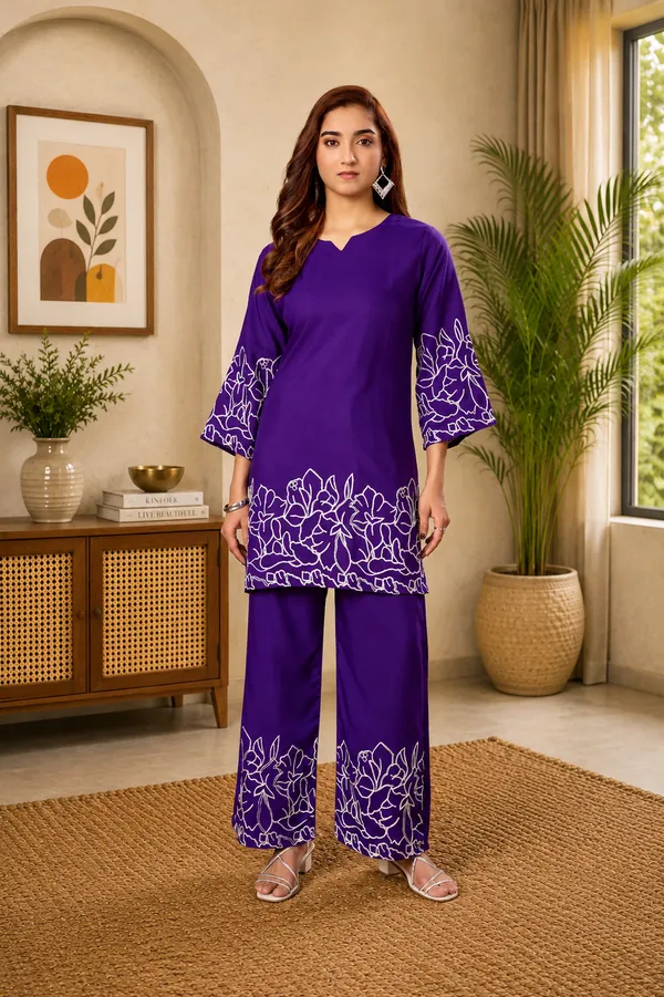 Women_Floral_Embrodery_Print_Purple_Kurta_Palazzo_Co-Ord_Set_|_Stylish_Ethnic_Lounge_Wear_Outfit