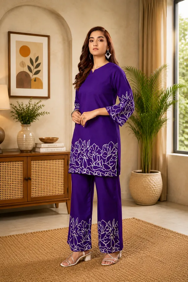 Women_Floral_Embrodery_Print_Purple_Kurta_Palazzo_Co-Ord_Set_|_Stylish_Ethnic_Lounge_Wear_Outfit