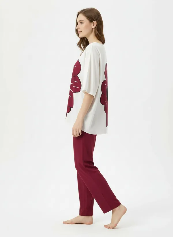 Maroon_&_White_Cotton_Printed_Straight_Kurta_With_Pant_Set_Lycra_Co-Ord_Set_For_Women