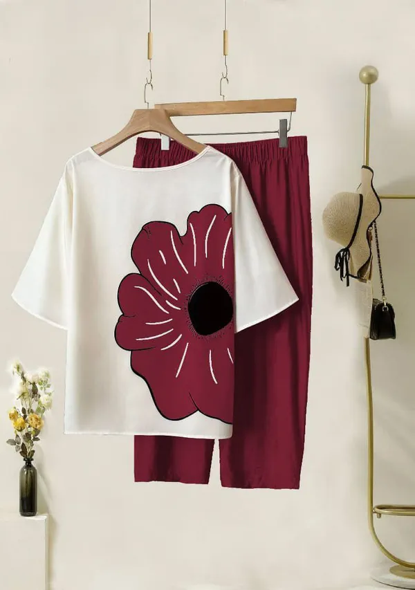 Maroon_&_White_Cotton_Printed_Straight_Kurta_With_Pant_Set_Lycra_Co-Ord_Set_For_Women
