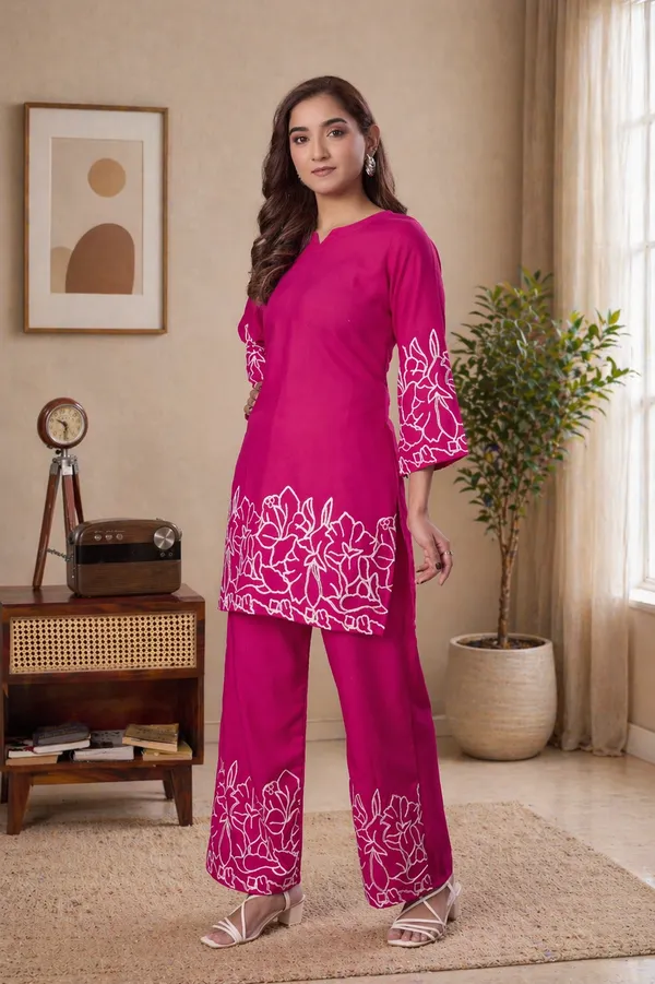 Women_Floral_Embrodery_Print_Pink_Kurta_Palazzo_Co-Ord_Set_|_Stylish_Ethnic_Lounge_Wear_Outfit