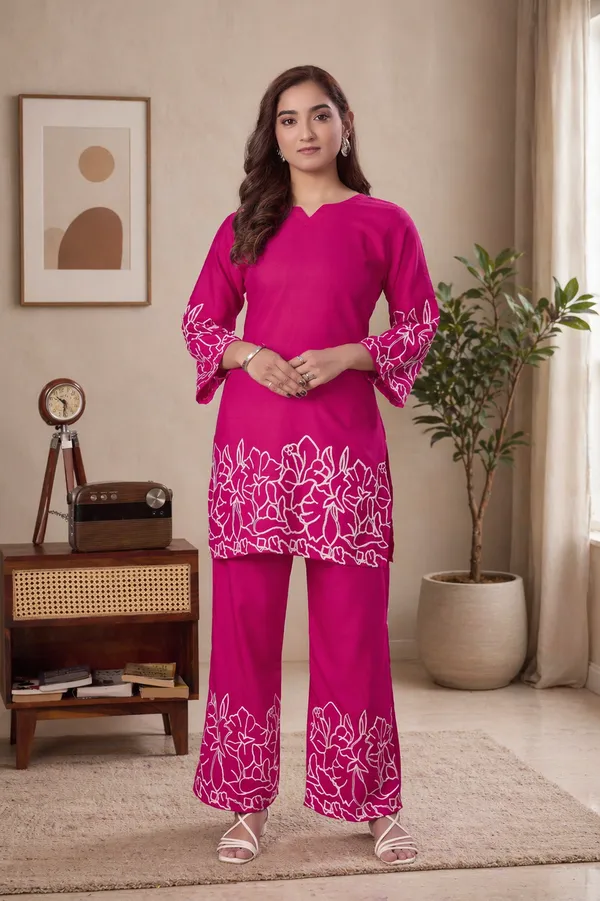Women_Floral_Embrodery_Print_Pink_Kurta_Palazzo_Co-Ord_Set_|_Stylish_Ethnic_Lounge_Wear_Outfit